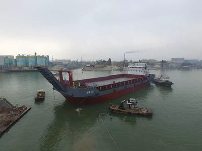 中山造!4200吨甲板运输船下海了,将开往香港!
